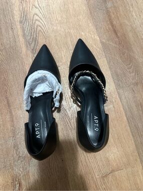 Apt. 9 Black Pointed D'Orsay Flats with Gold Chain Accent